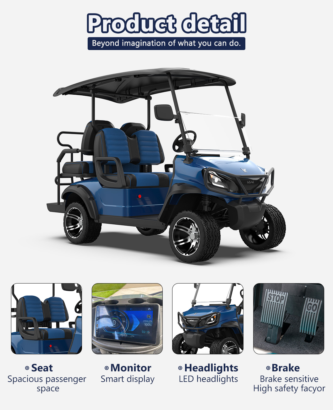 GKL 2+2 Seater Blue Lifted Golf Cart