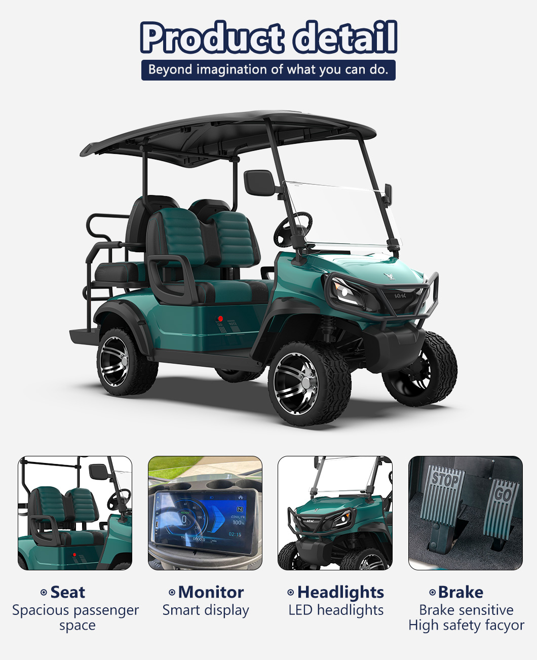 GKL 2+2 Seater Green Lifted Golf Cart